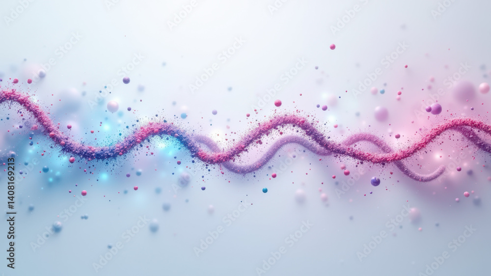 Poster a colorful illustration of a dna double helix with glp1 highlighted by a ribbon of flowing colors, s