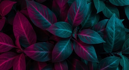 Teal & Crimson Leaves: A Lush, Dark Floral Texture AI Generated