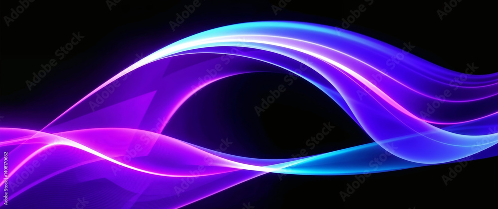 Poster Abstract light trail effect creating a wavy pattern on black background