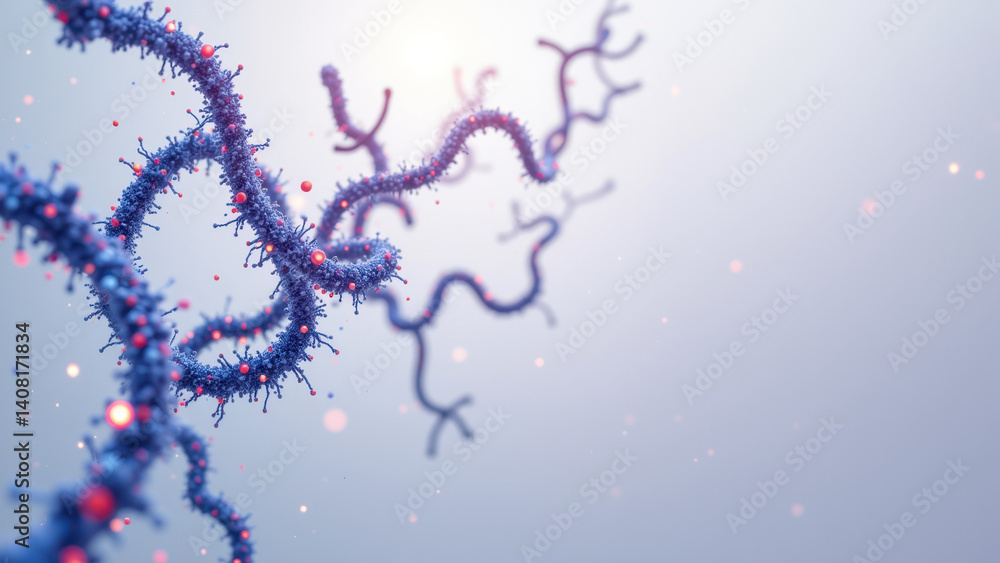Poster stunning microscopic view of a glp-1 molecule with red and blue highlighting its structure against a