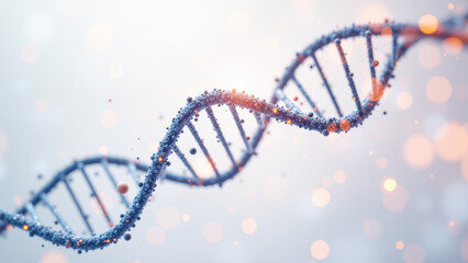 Stylized graphic representation of GLP1, Glucagon-like peptide-1, with a DNA double helix structure set against a dynamic blurred background.