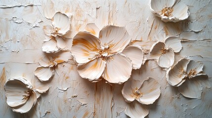 Elegant Easter Blossoms: A Textured Floral Canvas of Cream and Gold Accents, Symbolizing Renewal and the Gentle Beauty of Spring's Arrival.