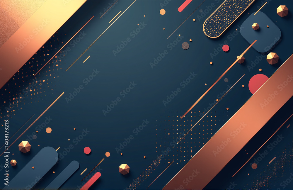 Aufkleber the design features a geometric and abstract background with metallic accents, color gradients, and 
