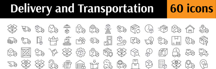 Delivery, Transport, Parcel, Cargo, Truck Modern Outline Style Icons for Design, Cards, Apps, Social Networks