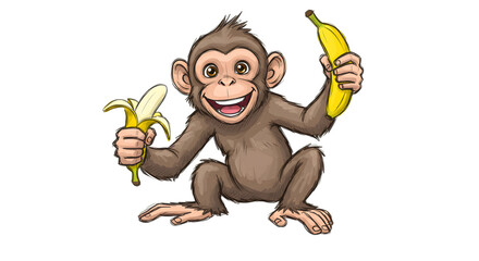 Naklejka premium Illustration of a smiling and happy monkey holding a banana