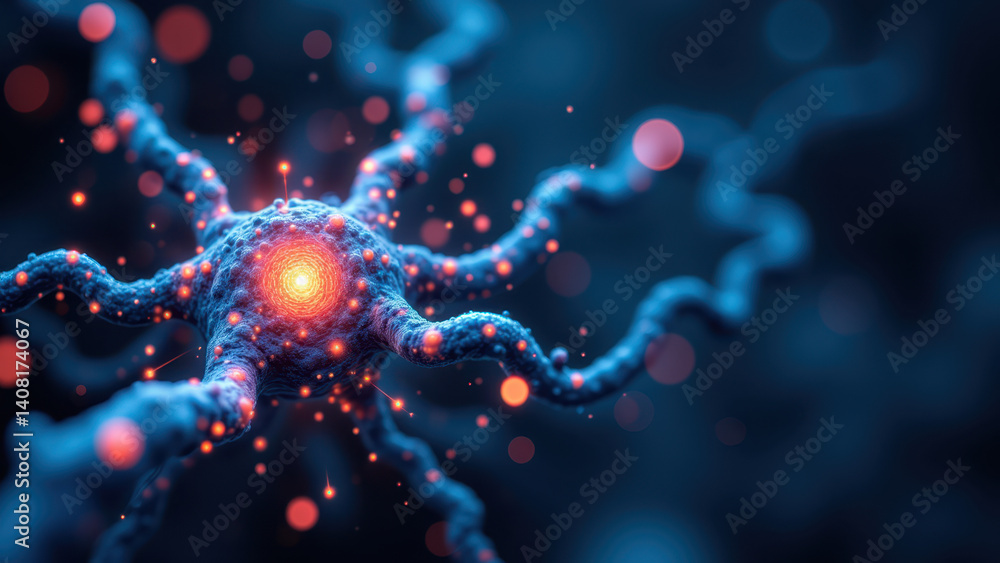 Poster a stunning microscopic image of a glp1 molecule within a neuron, symbolizing its role in neurotransm