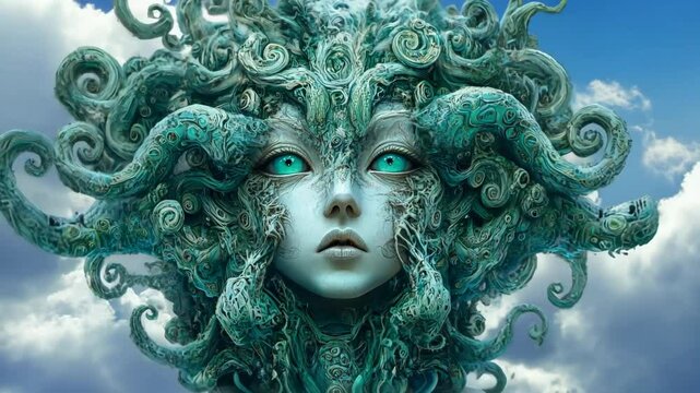 Psychedelic Cartoon Sculpture of an Ancient Lion God Face in Colorful 3D Animation