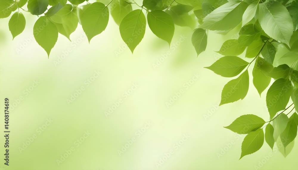Poster fresh green summer background with soft leaf blur — minimal horizontal layout for banner or website