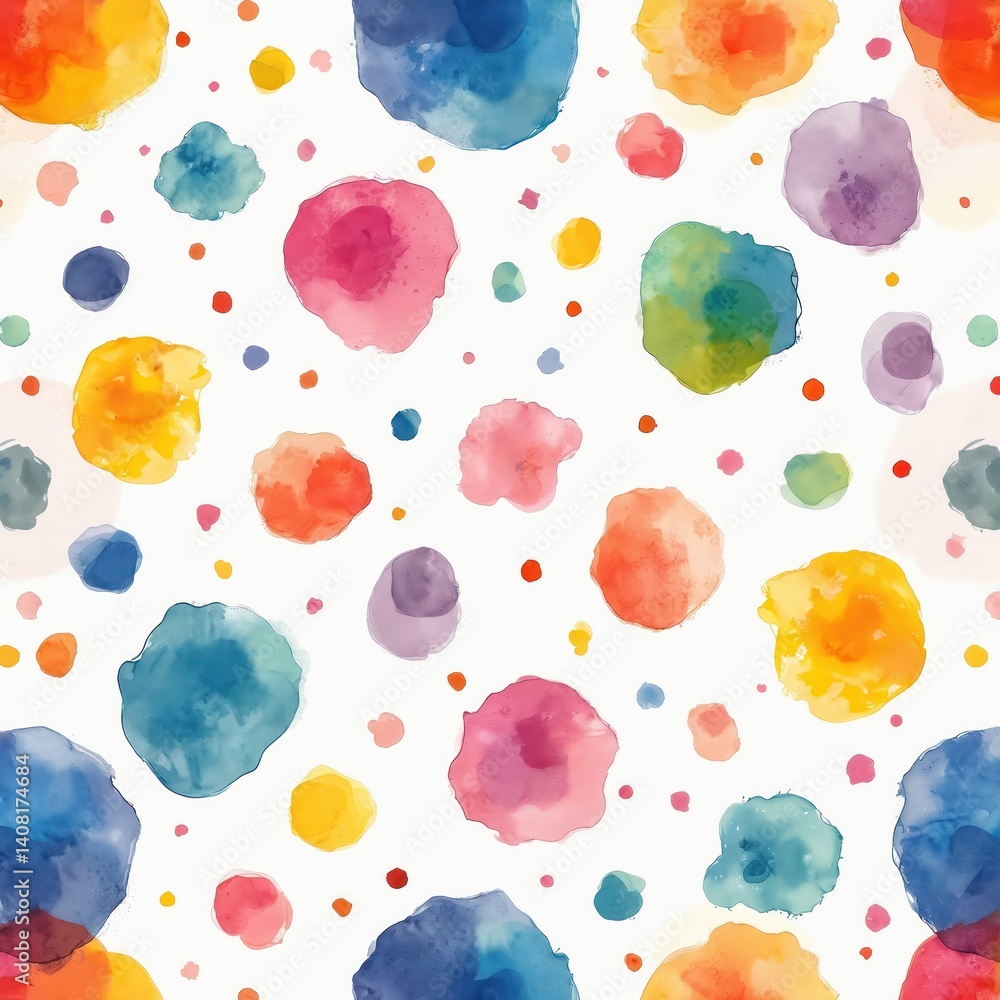 Poster bright watercolor dots pattern. seamless rainbow dots background. colorful watercolor spots. hand dr