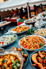 Obraz premium Outdoor Buffet with Diverse Mediterranean Dishes