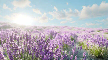 Obraz premium Lavender fields bathed in golden sunlight.