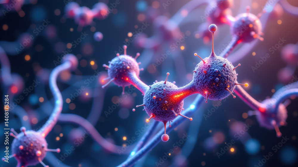Aufkleber close-up of a brain with neurons and glp1 molecules interacting in an artistic microscopic view.