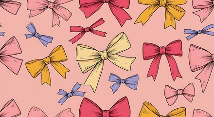 Pastel Bow Seamless Pattern: Hand-Drawn Delight AI Generated