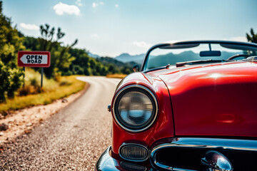 Fototapeta premium Classic Red Convertible Car on Winding Road