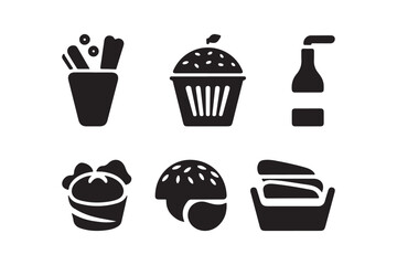 Fast Food Icon Silhouette Set Vector Junk Food Illustrations for Menu and Branding