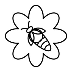 Bee on Flower Vector Line Icon Design