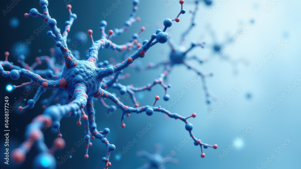 Aufkleber stunning microscopic view of a neuron with glp-1 receptor highlighted.
