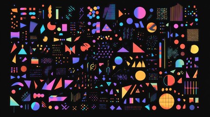 Obraz premium A vibrant display of colorful geometric shapes against a dark background.