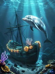Pirate Ship and Dolphin