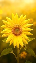 Naklejka premium Vibrant sunflower in full bloom radiating energy against a soft focused natural backdrop in high definition color