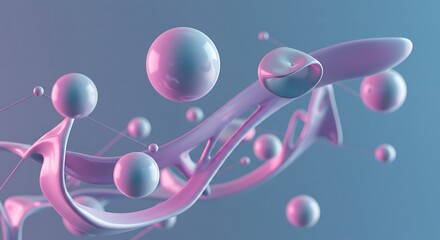 Ethereal Pink Fluid: 3D Render of Floating Spheres AI Generated