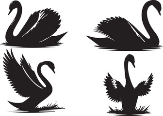 Fototapeta premium Swan silhouette vector EPS SET