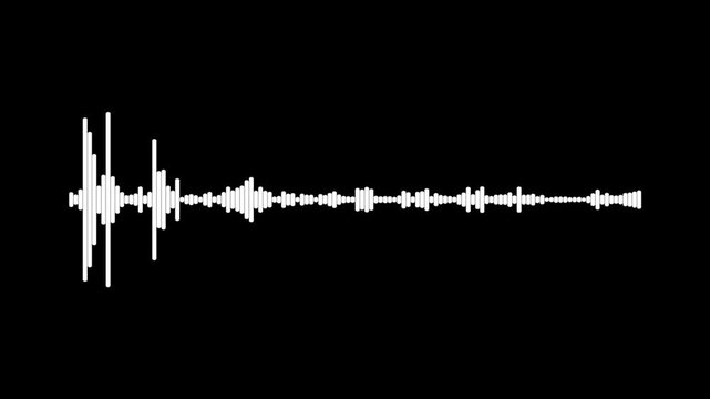 animated white slow motion audio waveform spectrum animation with alpha transparent background, Animated white slow motion audio bar spectrum
