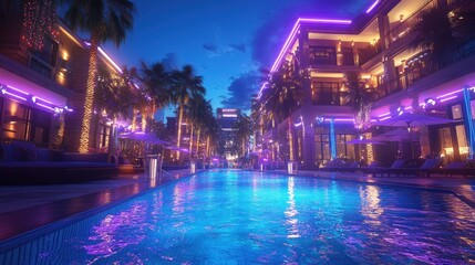 Vibrant summer gatherings by the pool under a starry night sky