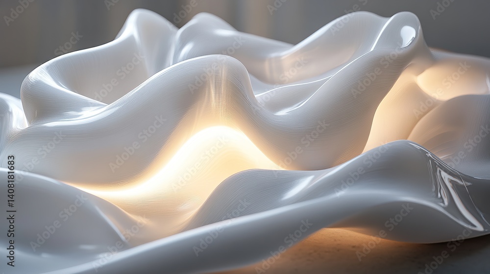 Poster a smooth fabric-like 3d abstraction with glowing edges