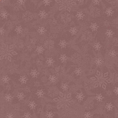Seamless dusty rose winter pattern with textured pink snowflakes and dotted background, cozy Christmas design for wrapping paper, fabric, quilting, scrapbooking and holiday decor.