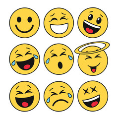 Fototapeta premium yellow emoji set circular various vector art illustration