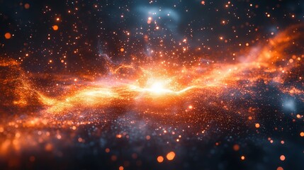 Fototapeta premium Abstract fiery cosmic cloudscape with ethereal light and stardust formations