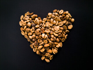 coffee beans in the shape of heart