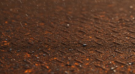 Rain Falling on Rusted Metal Surface with Textured Pattern