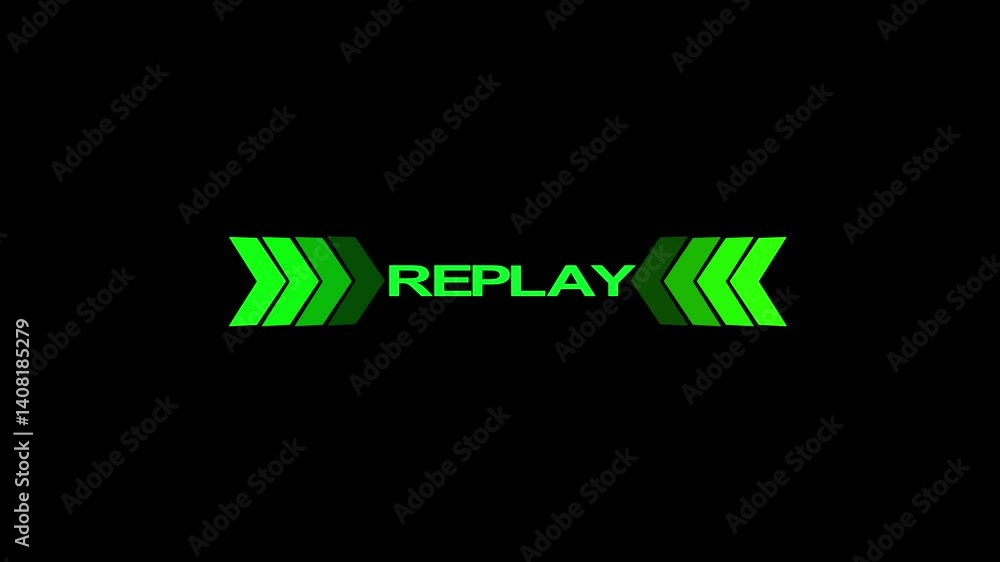 Aufkleber replay symbol icon animation. replay text animation with neon effect with black background.