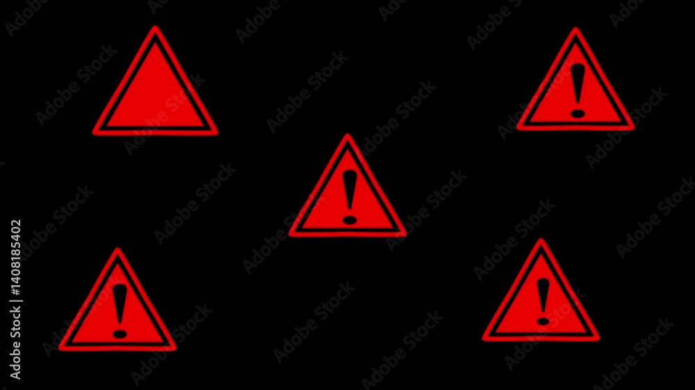 Poster animated warning sign with a transparent background for making short videos.