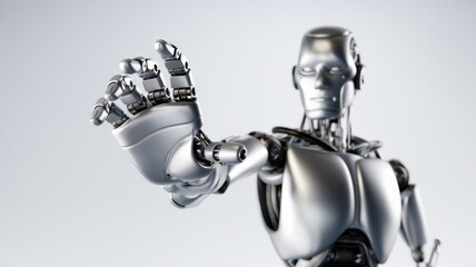 Close-Up: Robotic Hand on White Background Reaching Out
