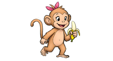 Obraz premium Female monkey, happy, smiling with a banana