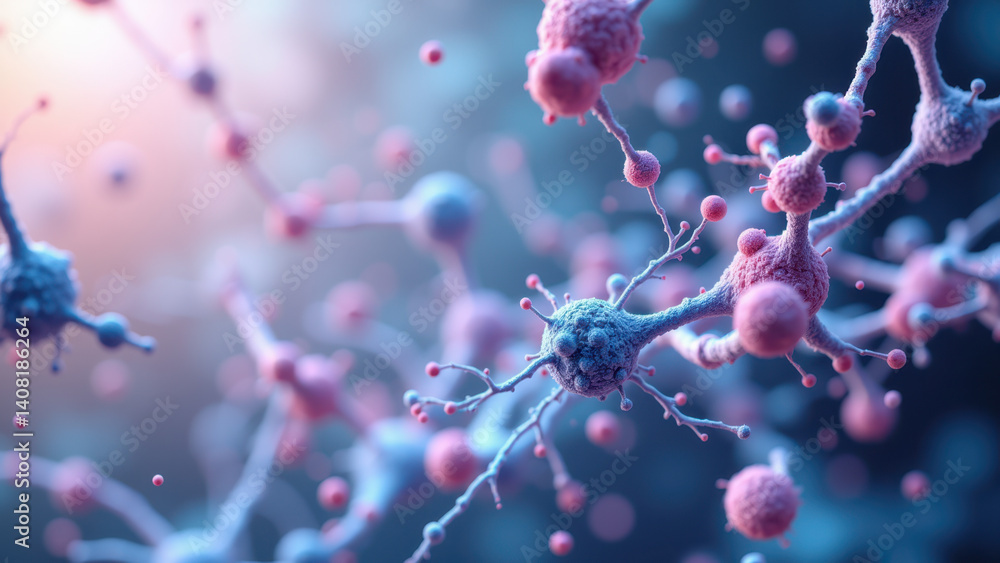 Poster a microscopic view of neurons with glp1 labeled, highlighting the importance of this peptide for neu