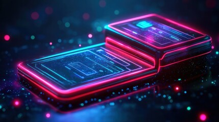 Futuristic, glowing, dual-screen device,  technological concept