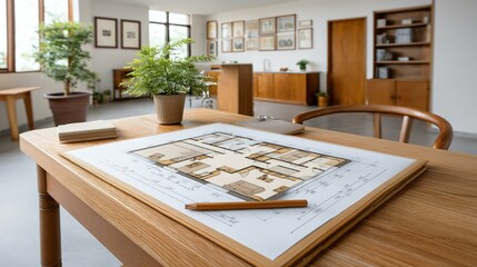 Detailed architectural blueprint of a two-story home, showing floor plan, structural grid, and window placements, displayed flat on drafting desk with clear annotations