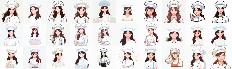 A collection of half-body female chef vectors
