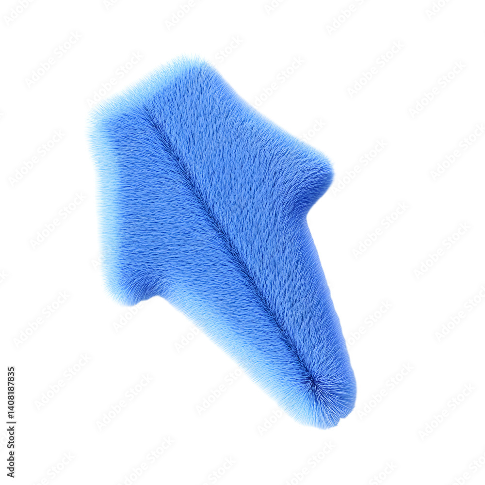 Poster arrow shape with blue fur, isolated on white background. 3d rendering.