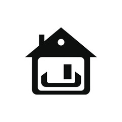 Black Home Icon with a Door and Roof Design