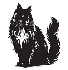 Norwegian Forest Cat Silhouette Vector Design, Cat Silhouette vector Illustration, Majestic Feline Outline Art