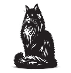 Norwegian Forest Cat Silhouette Vector Design, Cat Silhouette vector Illustration, Majestic Feline Outline Art