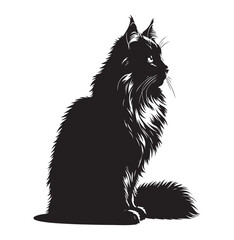 Norwegian Forest Cat Silhouette Vector Design, Cat Silhouette vector Illustration, Majestic Feline Outline Art