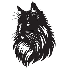 Norwegian Forest Cat Silhouette Vector Design, Cat Silhouette vector Illustration, Majestic Feline Outline Art