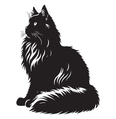 Norwegian Forest Cat Silhouette Vector Design, Cat Silhouette vector Illustration, Majestic Feline Outline Art