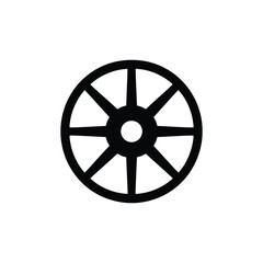 Obraz premium Vintage wooden wagon wheel icon in black silhouette style, antique carriage wheel vector illustration, rustic farm equipment graphic, old western transportation element for logo design